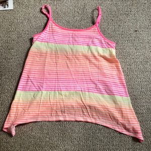 Pink, orange, and yellow striped glittery tank top